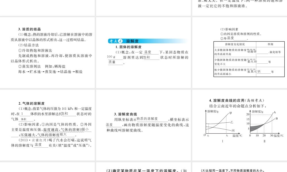 （云南专用）中考化学总复习 第九单元 溶液课件-人教版初中九年级全册化学课件