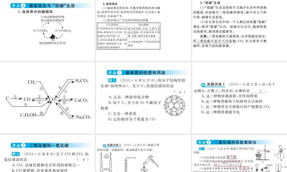 （云南专用）中考化学总复习 第六单元 碳和碳的氧化物课件-人教版初中九年级全册化学课件