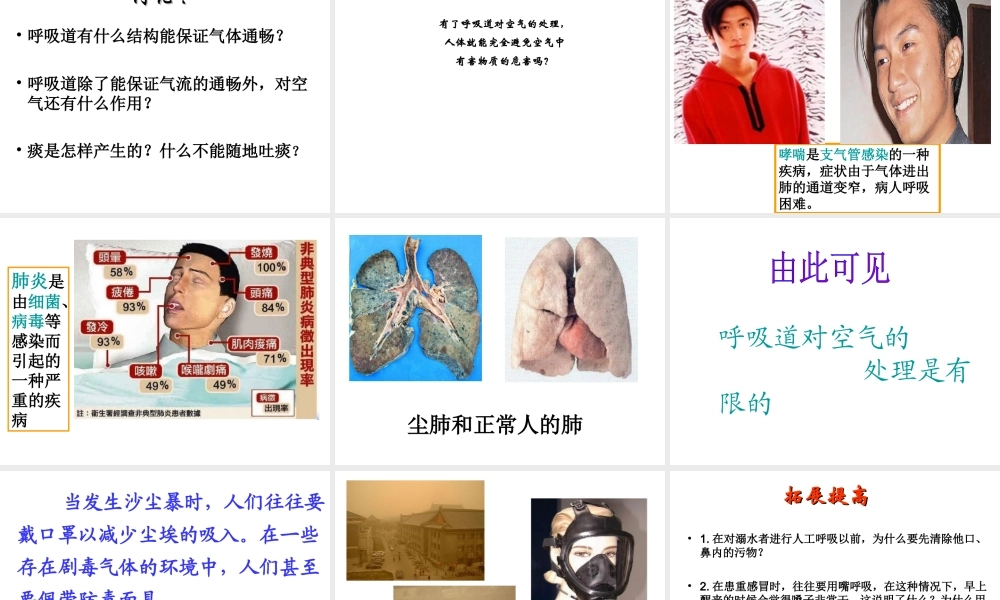 安徽省合肥市长丰县七年级生物下册 4.3.1 呼吸道对空气的处理课件1 （新版）新人教版-（新版）新人教版初中七年级下册生物课件