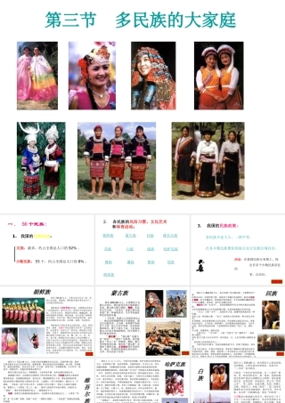 安徽省芜湖市芜湖县湾沚镇三元初级中学七年级地理上册《多民族的大家庭》课件 新人教版