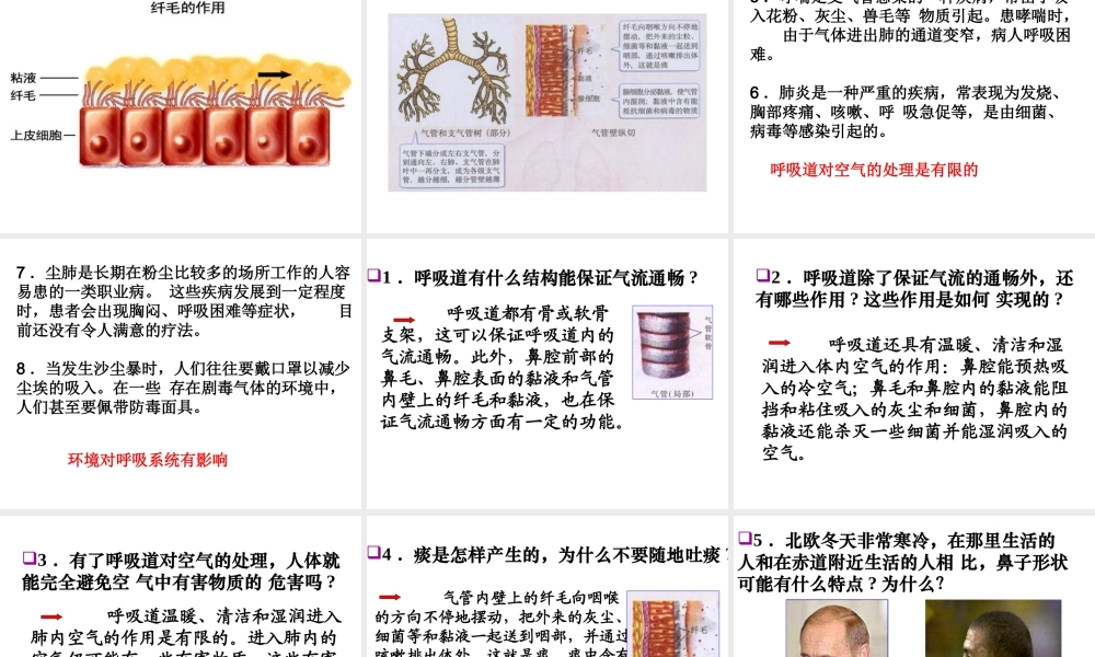 安徽省合肥市长丰县七年级生物下册 4.3.1 呼吸道对空气的处理课件4 （新版）新人教版-（新版）新人教版初中七年级下册生物课件