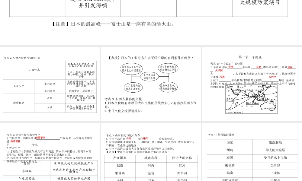 （云南专版）中考地理总复习 七下 第七章 我们邻近的地区和国家课件-人教版初中九年级全册地理课件