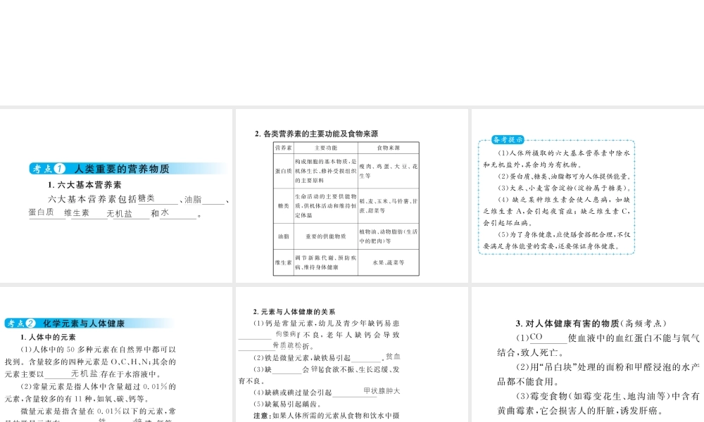 （云南专用）中考化学总复习 第十二单元 化学与生活课件-人教版初中九年级全册化学课件