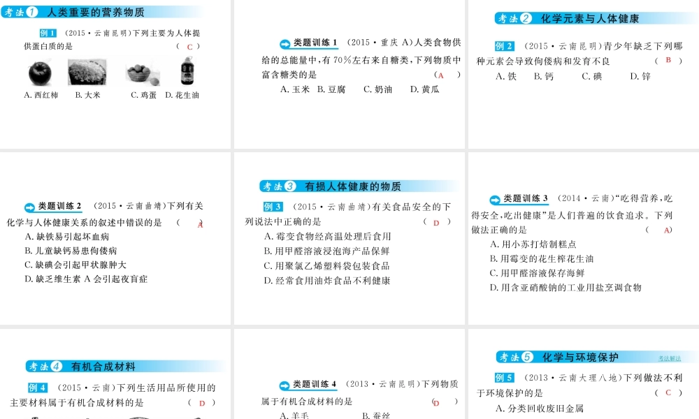 （云南专用）中考化学总复习 第十二单元 化学与生活课件-人教版初中九年级全册化学课件