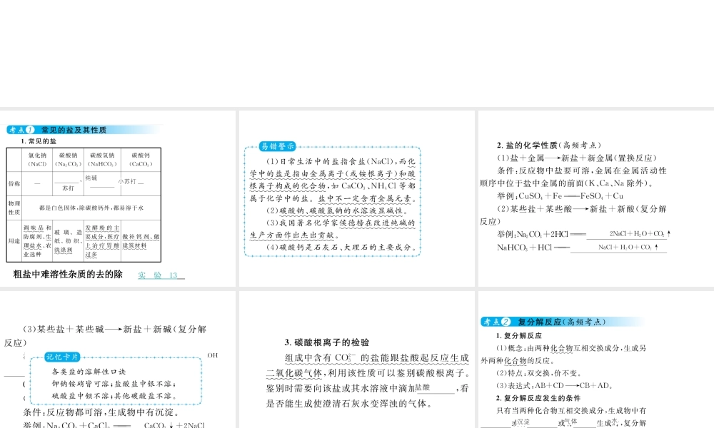 （云南专用）中考化学总复习 第十一单元 盐 化肥课件-人教版初中九年级全册化学课件