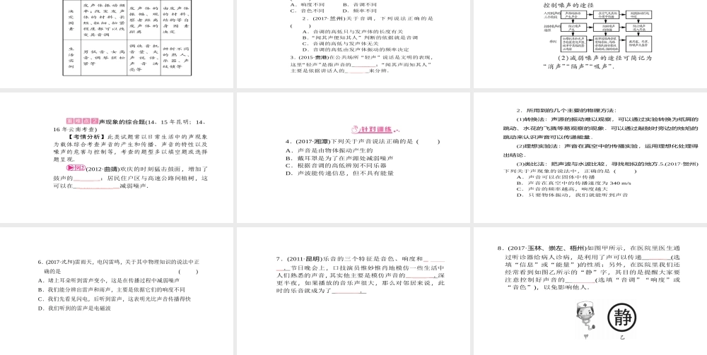 （云南专版）中考物理总复习 第2讲 声现象课件-人教版初中九年级全册物理课件