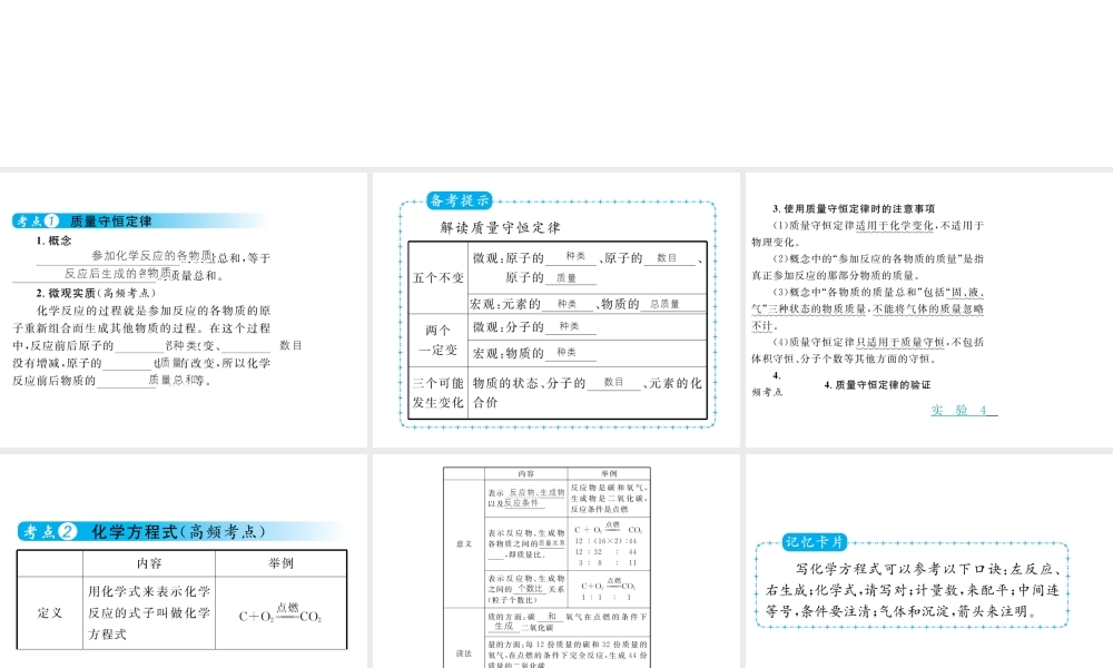 （云南专用）中考化学总复习 第五单元 化学方程式课件-人教版初中九年级全册化学课件
