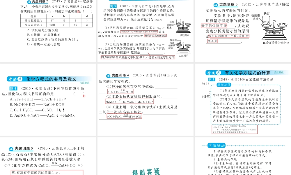 （云南专用）中考化学总复习 第五单元 化学方程式课件-人教版初中九年级全册化学课件
