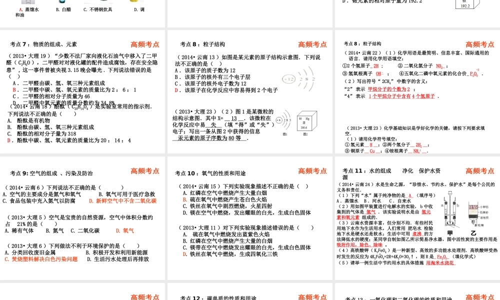 （云南专用）中考化学总复习 高频考点课件-人教版初中九年级全册化学课件