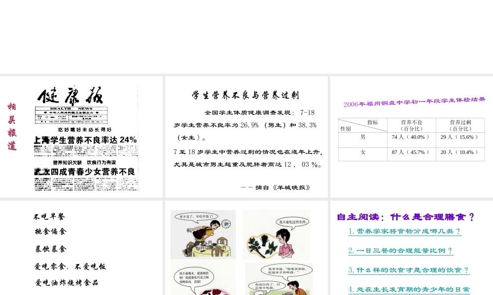 安徽省芜湖市芜湖县湾沚镇三元初级中学七年级生物下册 第三节 关注合理营养与食品安全课件 新人教版