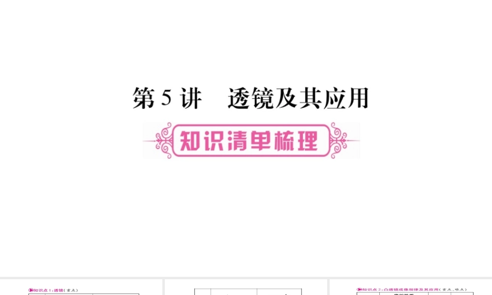 （云南专版）中考物理总复习 第5讲 透镜及其应用课件-人教版初中九年级全册物理课件