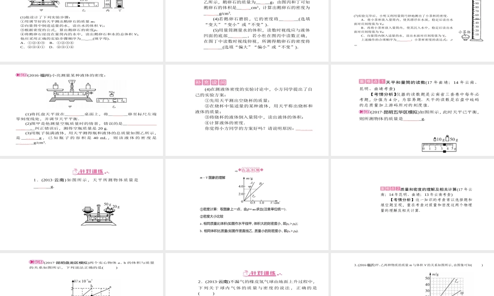 （云南专版）中考物理总复习 第6讲 质量及其密度课件-人教版初中九年级全册物理课件