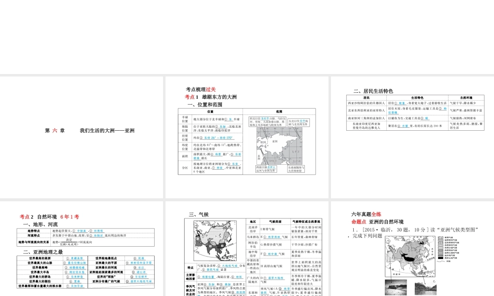 （临沂专版）中考地理 第一部分 系统复习 成绩基石 七下 第六章 我们生活的大洲——亚洲课件-人教版初中九年级全册地理课件