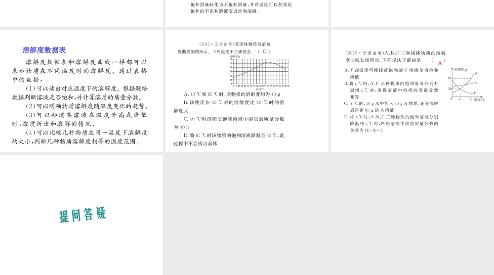 （云南专用）中考化学总复习 溶解度课件-人教版初中九年级全册化学课件