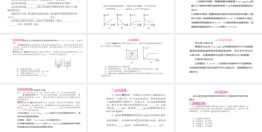 （云南专版）中考物理总复习 第10讲 浮力课件-人教版初中九年级全册物理课件