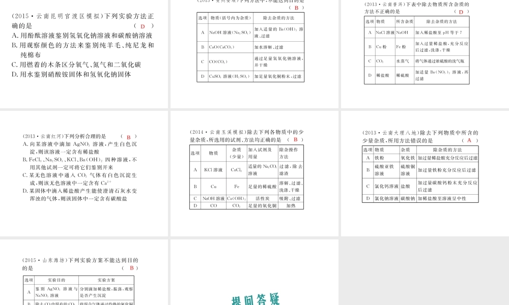 （云南专用）中考化学总复习 物质的检验课件-人教版初中九年级全册化学课件