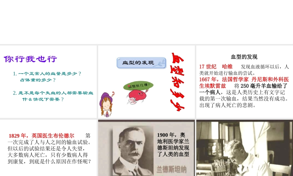 安徽省合肥市长丰县七年级生物下册 4.4.4《输血与血型》课件4 （新版）新人教版-（新版）新人教版初中七年级下册生物课件