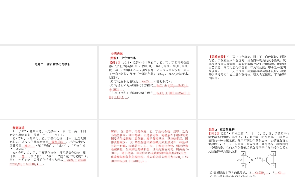 （临沂专版）中考化学总复习 第二部分 专题复习 高分保障 专题二 课件 物质的转化与推断课件 新人教版-新人教版初中九年级全册化学课件