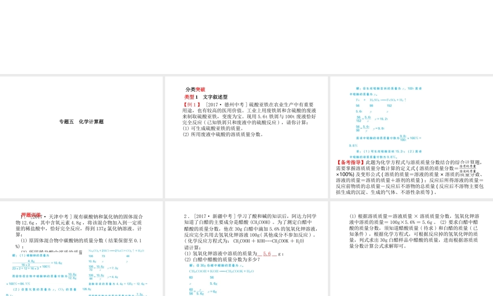 （临沂专版）中考化学总复习 第二部分 专题复习 高分保障 专题五 化学计算题课件 新人教版-新人教版初中九年级全册化学课件