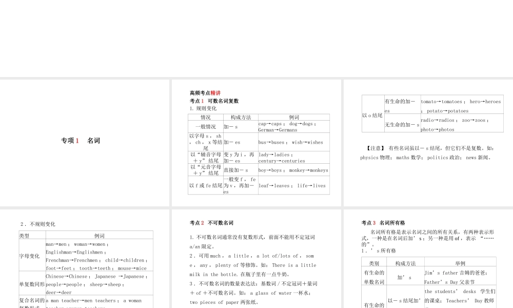 （临沂专版）中考英语总复习 第二部分 专项语法 高效突破 专项1 名词课件-人教版初中九年级全册英语课件