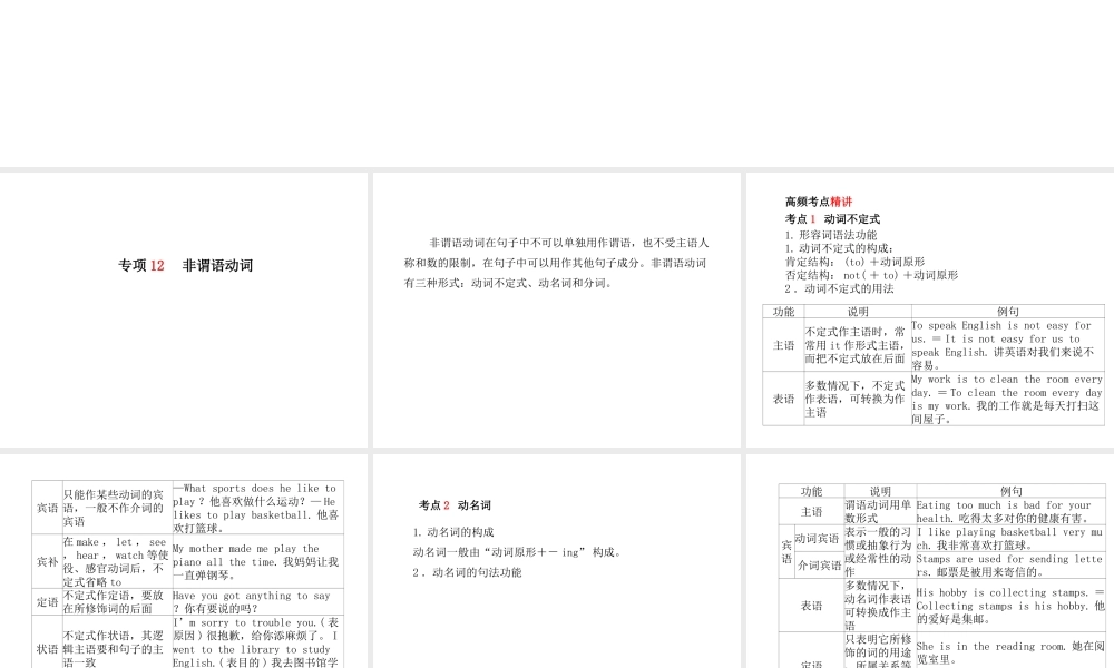 （临沂专版）中考英语总复习 第二部分 专项语法 高效突破 专项12 非谓语动词课件-人教版初中九年级全册英语课件