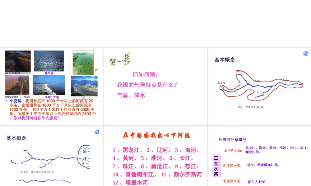 安徽省太和县北城中心校八年级地理上册 2.3 河流（第1课时）课件 （新版）新人教版人教版-（新版）新人教版初中八年级上册地理课件