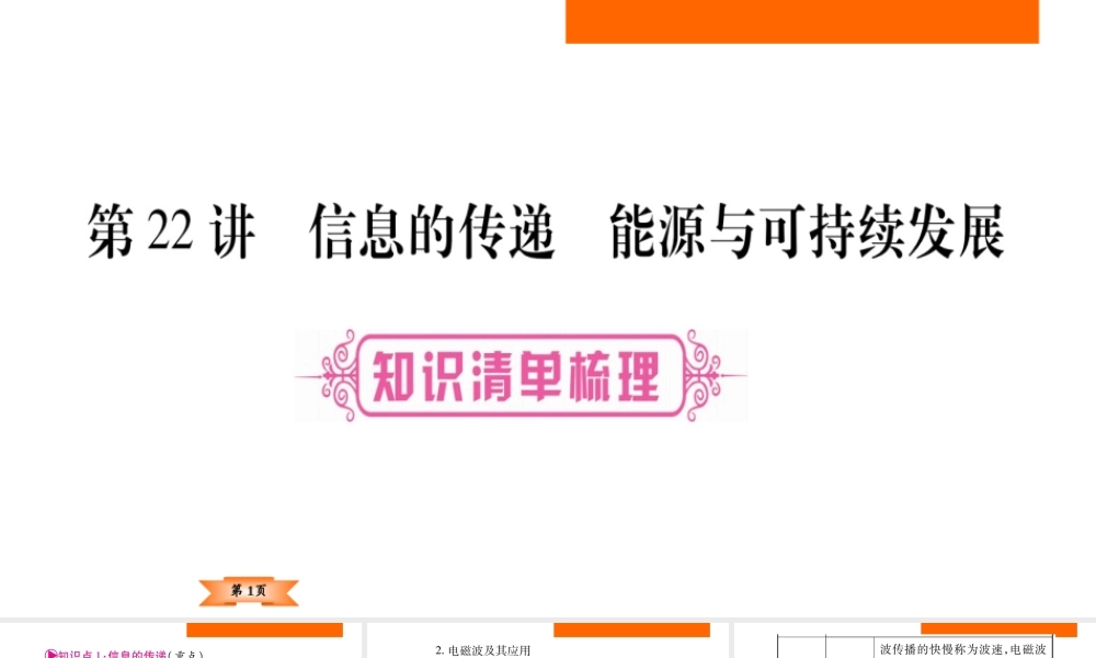 （云南专版）中考物理总复习 第22讲 信息的传递 能源与可持续发展课件-人教版初中九年级全册物理课件