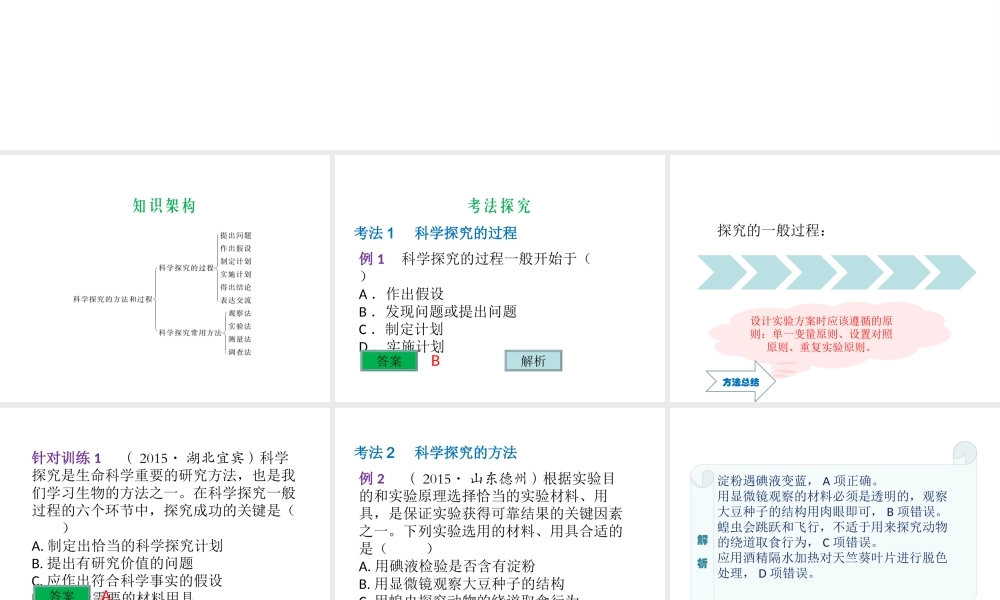 （云南专用）中考生物总复习 专题一 科学探究的方法和过程课件-人教版初中九年级全册生物课件