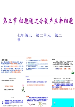 安徽省长丰县下塘实验中学七年级生物上册《2.2.1 细胞通过分裂产生新细胞》课件 （新版）新人教版
