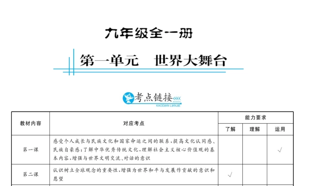 （云南专用）中考政治总复习 九年级 第一单元 世界大舞台（考点链接考点梳理考法探究）课件 人民版-人民版初中九年级全册政治课件