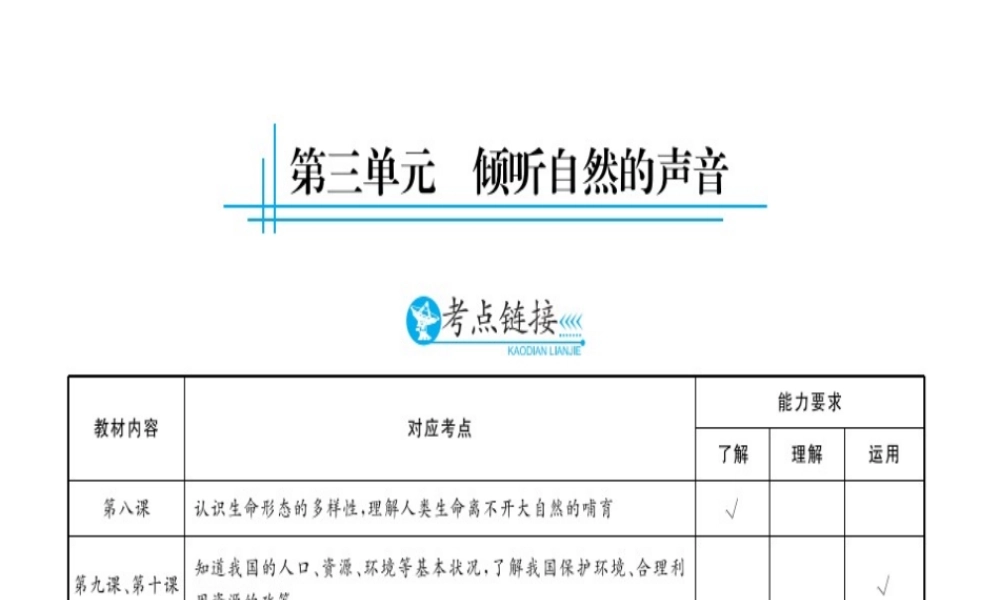 （云南专用）中考政治总复习 七上 第三单元 倾听自然的声音（考点链接考点梳理考法探究）课件 人民版-人民版初中九年级全册政治课件