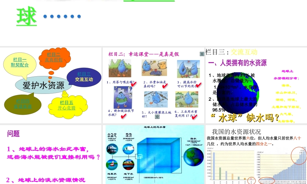 安徽省宿州市萧县刘套中学九年级化学上册《课题1 爱护水资源》课件 新人教版