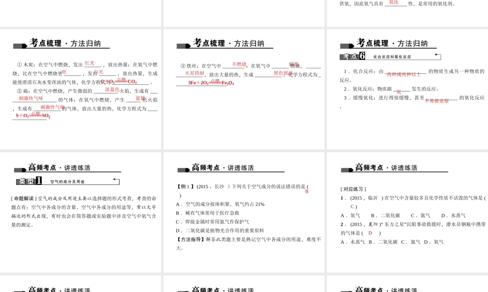 （全国版）中考化学 考点聚焦 第3讲 空气课件-人教版初中九年级全册化学课件