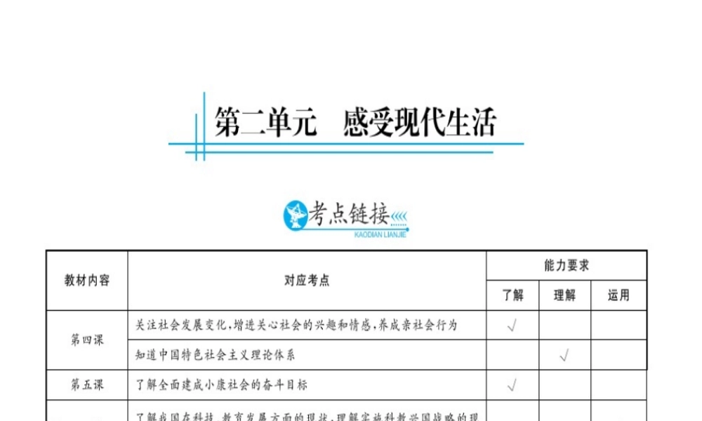 （云南专用）中考政治总复习 七下 第二单元 感受现代生活（考点链接考点梳理考法探究）课件 人民版-人民版初中九年级全册政治课件