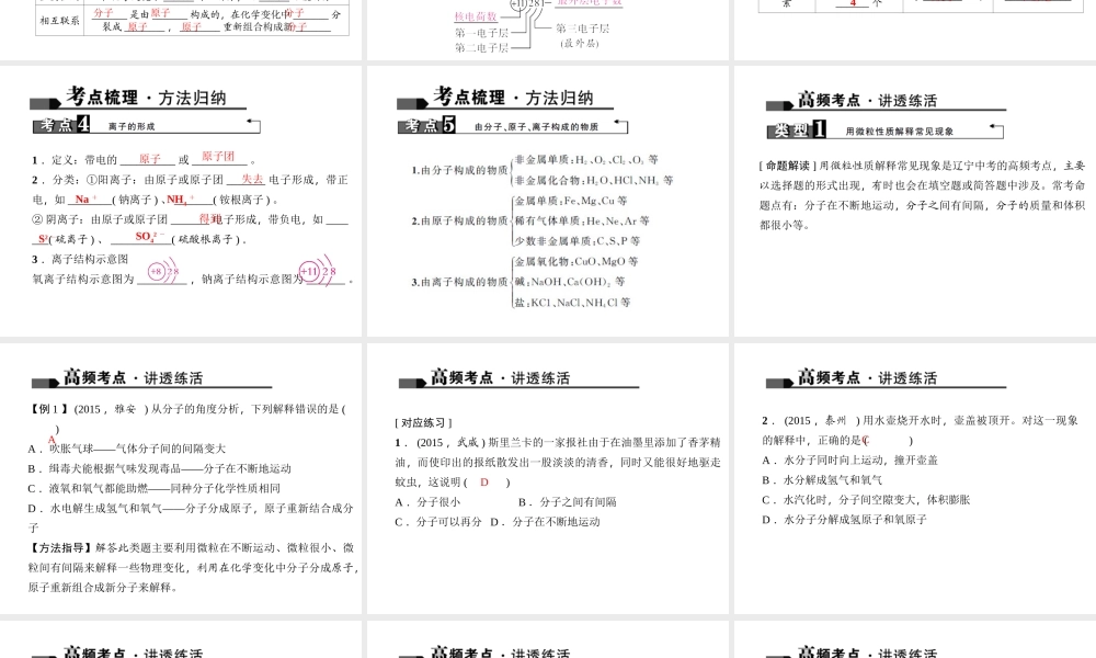 （全国版）中考化学 考点聚焦 第5讲 分子、原子和离子课件-人教版初中九年级全册化学课件