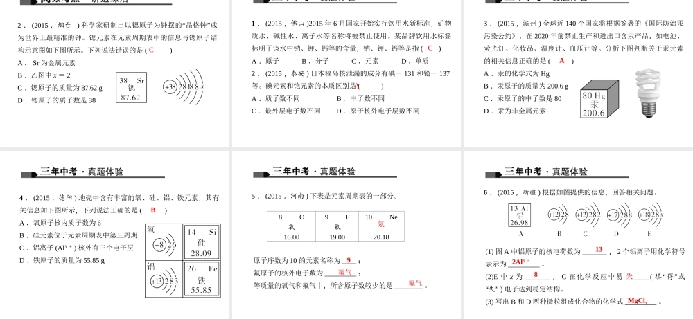 （全国版）中考化学 考点聚焦 第6讲 元素课件-人教版初中九年级全册化学课件