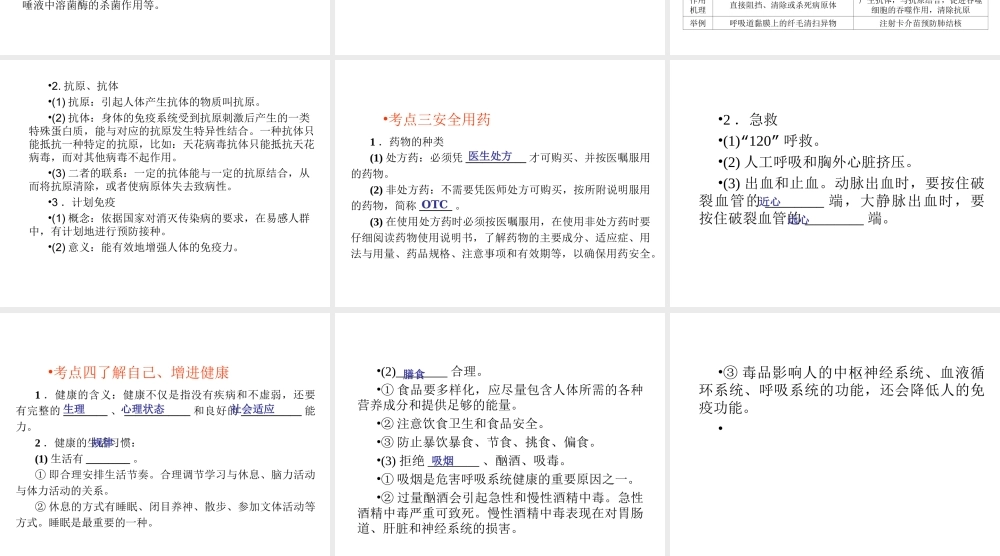 （回归基础） 2013届中考生物 考前查漏补缺《主题八 健康地生活》（考前考点梳理）课件 新人教版
