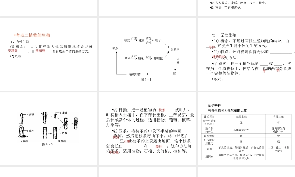 （回归基础） 2013届中考生物 考前查漏补缺《主题六 生物的生殖、发育与遗传》（考前考点梳理）课件 新人教版