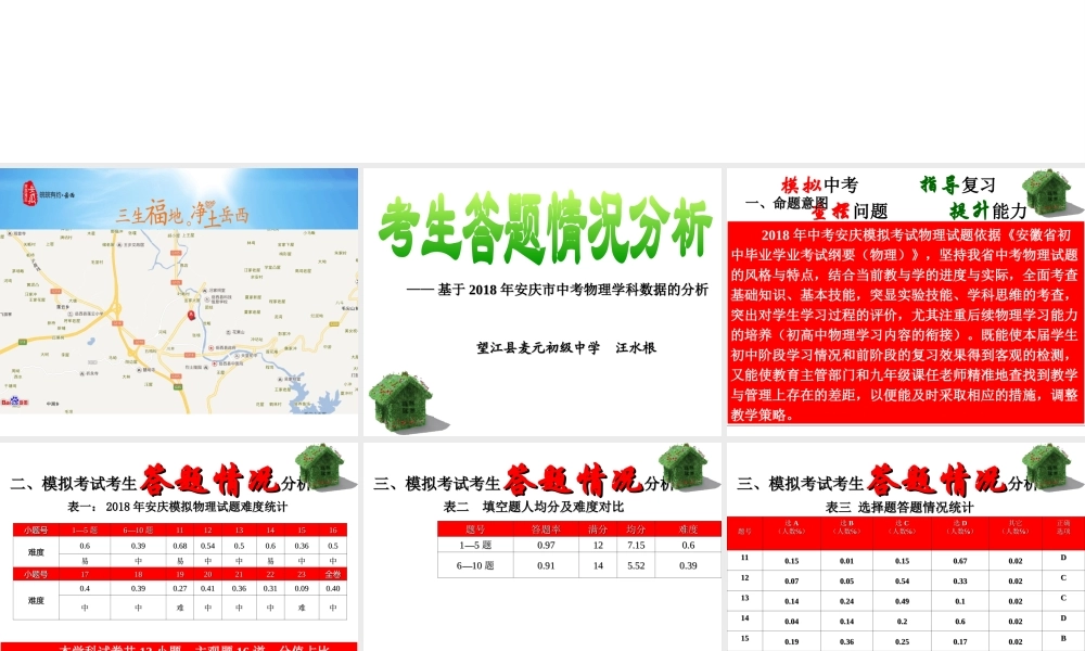 安徽省岳西县中考物理 基于安庆市中考物理学科数据的分析复习课件-人教版初中九年级全册物理课件