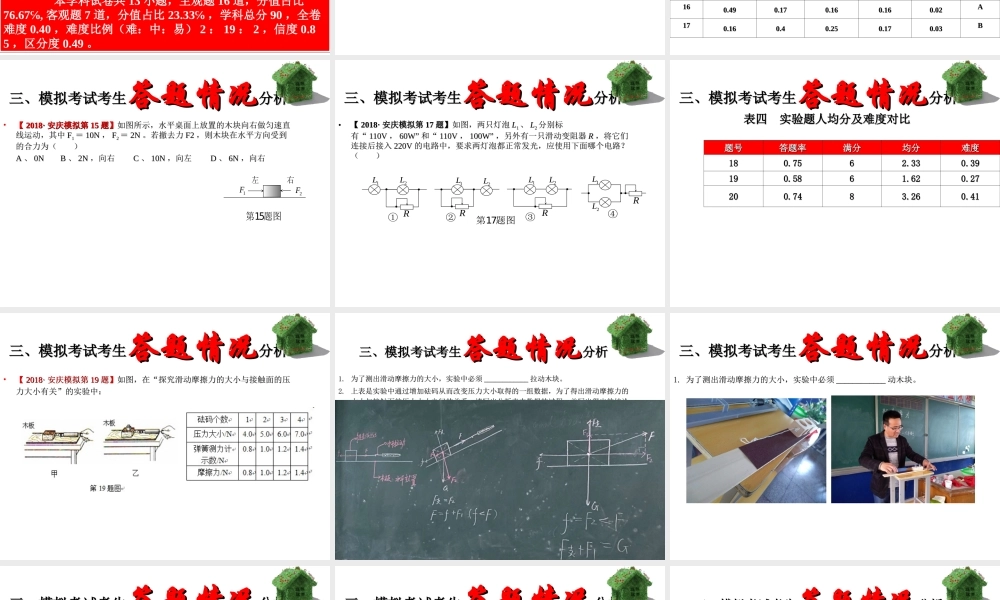 安徽省岳西县中考物理 基于安庆市中考物理学科数据的分析复习课件-人教版初中九年级全册物理课件