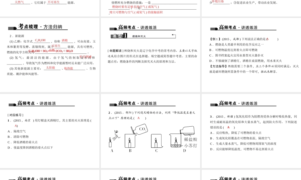 （全国版）中考化学 考点聚焦 第13讲 燃烧和灭火、燃料的合理利用与开发课件-人教版初中九年级全册化学课件