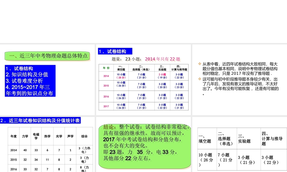 安徽省岳西县中考物理 近几年安徽省中考物理题特点与分析复习课件-人教版初中九年级全册物理课件