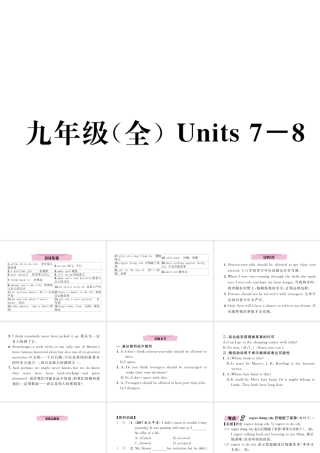（云南专版）中考英语特训复习 第1编 教材知识梳理篇 九全 Units 7-8课件-人教版初中九年级全册英语课件