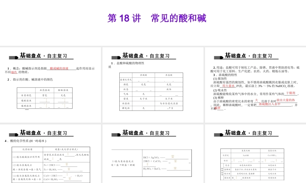 （全国版）中考化学 考点聚焦 第18讲 常见的酸和碱课件-人教版初中九年级全册化学课件