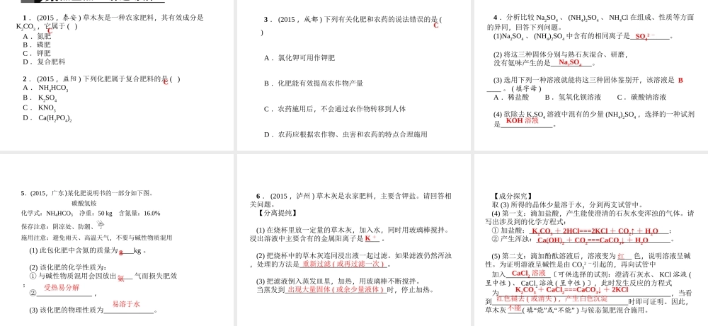 （全国版）中考化学 考点聚焦 第21讲 化学肥料课件-人教版初中九年级全册化学课件