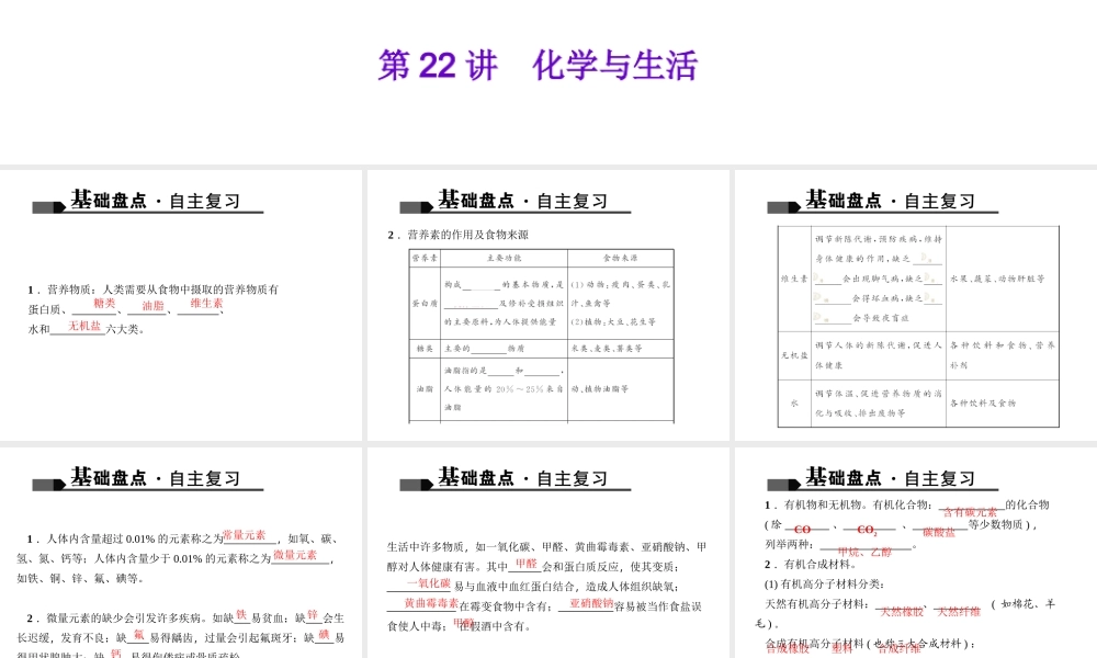 （全国版）中考化学 考点聚焦 第22讲 化学与生活课件-人教版初中九年级全册化学课件