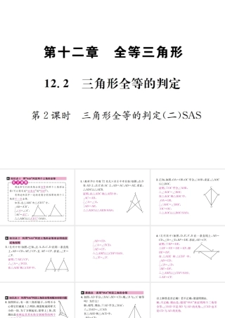 （云南专级数学上册 12.2 三角形全等的判定 第2课时 三角形全等的判定（二）SAS作业课件 （新版）新人教版-（新版）新人教级上册数学课件
