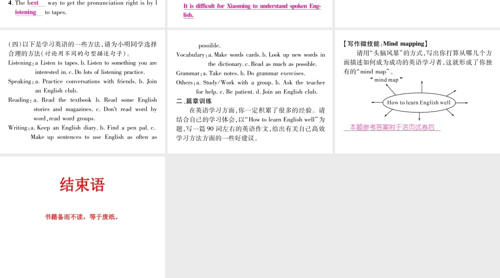 （娄底专版）秋九年级英语全册 Unit 1 How can we become good learners同步作文指导课件 （新版）人教新目标版-（新版）人教新目标版初中九年级全册英语课件