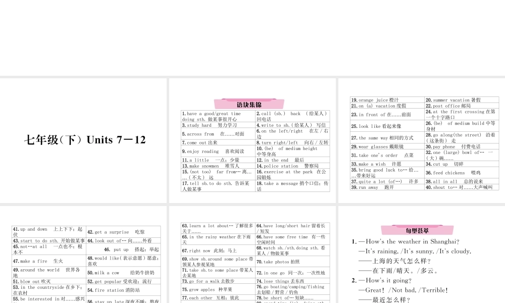 （云南专版）中考英语特训复习 第1编 教材知识梳理篇 七下 Units 7-12课件-人教版初中九年级全册英语课件