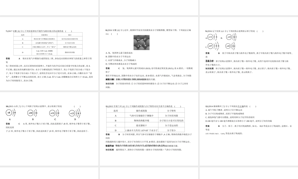 （全国版）中考化学复习 专题七 微粒构成物质 化学式和化合价（试卷部分）课件-人教版初中九年级全册化学课件